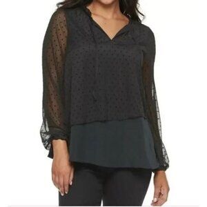 Juicy Couture Top Womens XXL Black Swiss Dot Over Lay Velvet Whimsigoth Witchy